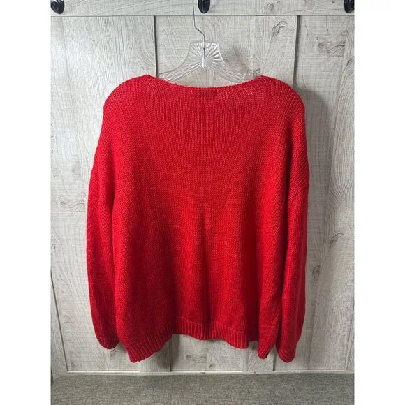 Misslook Womens Red V-Neck Knit Sweater Acrylic Long Sleeve Pullover Size M - Picture 2 of 8